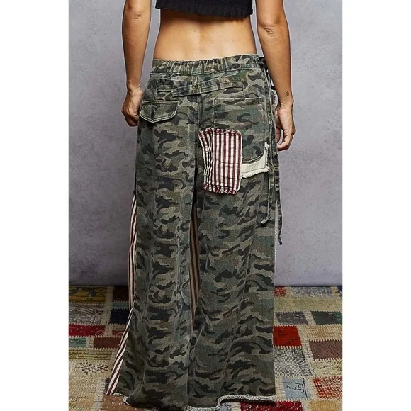 POL Camo Wide Leg Denim Wrap Pants Maxi Skirt Overlay - Picture 4 of 9